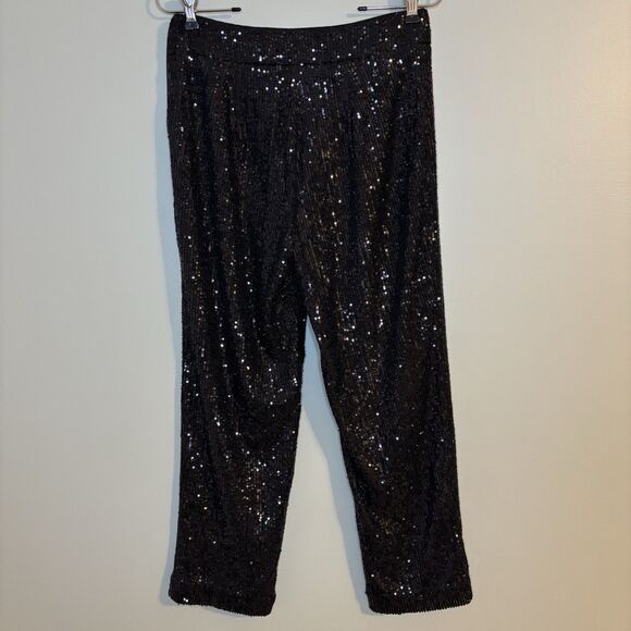 NWT Women's LOFT Black Sequin Trousers Pants Size 4P Holiday Glam Sparkle Party - Picture 3 of 11